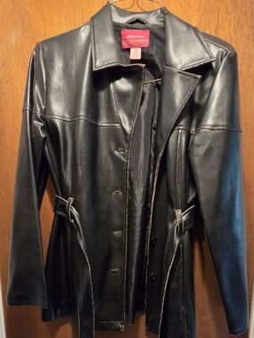 Xhilaration Black Faux Leather Belted Jacket SzXL